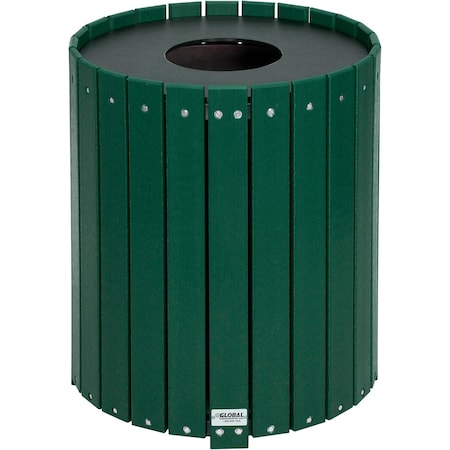 Global Industrial Recycled Plastic Round Trash Can With Liner, 32 Gallon, Green 641323GN